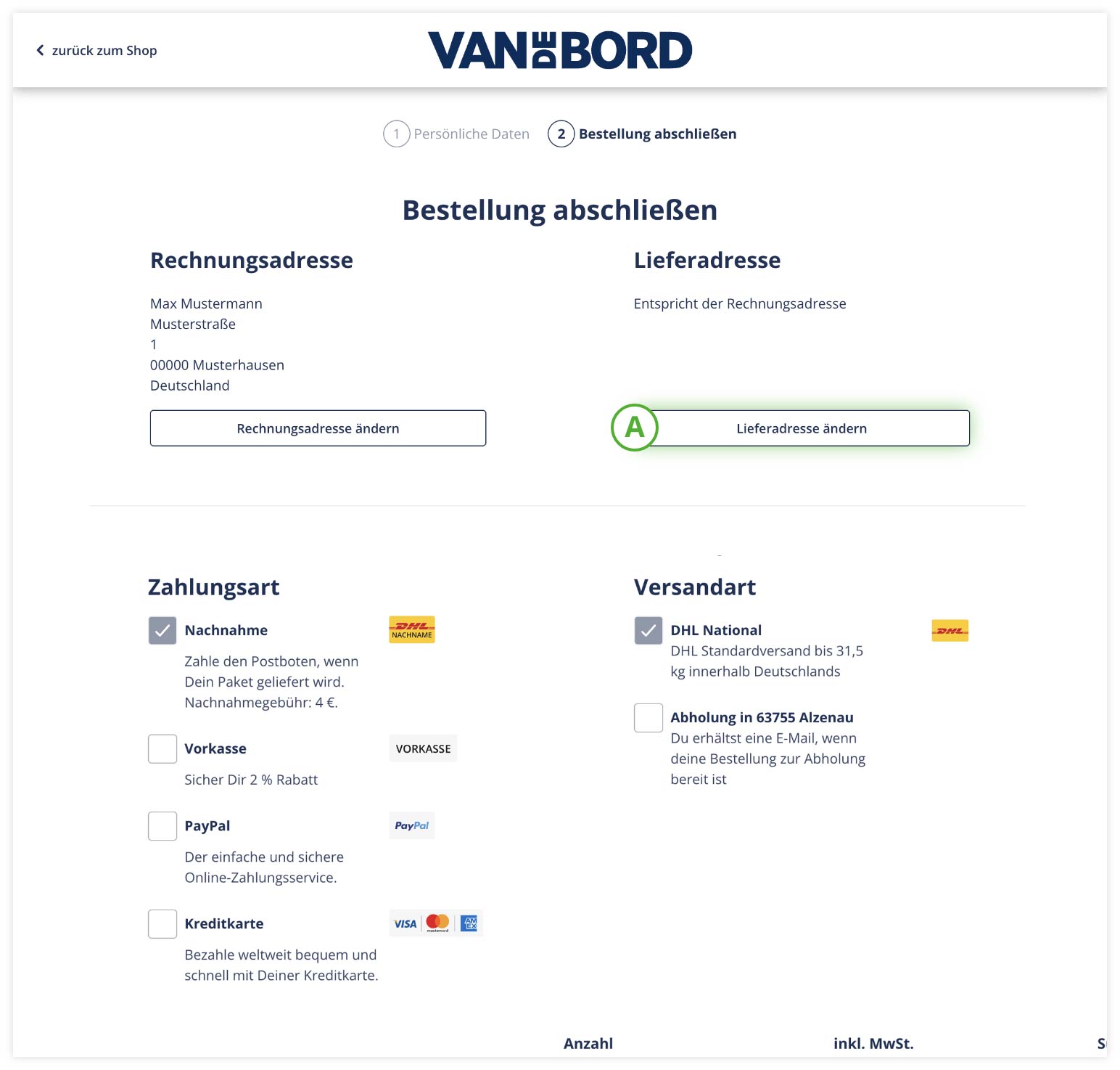 Lieferadresse ändern